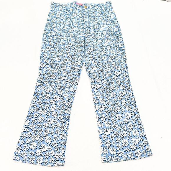 Lilly Pulitzer Flower Printed Denim Jean Pants Wide Leg Size 8 - Picture 2 of 9